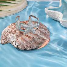 1 Set Summer Ocean Resort Style Starfish & Shell Bracelet & Ring Set, Suitable For Women Beach Vacation Wear