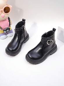 秋冬时尚儿童靴子，男童黑色踝靴，侧拉链设计，适合购物、度假、派对