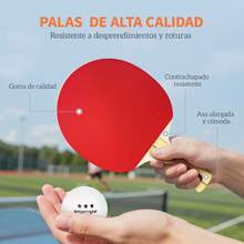 SPORTNOW Palas de Ping Pong, Juego de Tenis de Mesa Portátil, con 4 Raquetas de Ping Pong, 8 Pelotas y Estuche de Transporte, para Principiantes, Expertos, Interior y Exterior Rojo - Rojo - Ver 3