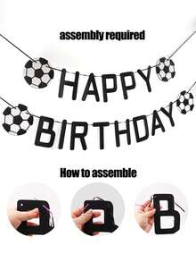 1pc Happy Birthday Football Theme Party Background Decoration Banner - Black and White - View 5