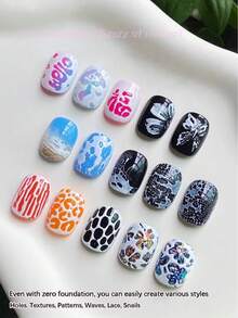 SJP 2件套美甲凝胶套装，点钻凝胶套装，包含点钻底胶、泡泡胶套装、新款点钻网白波浪孔胶、高饱和度绘画摩擦胶，包含底胶，法式美甲、圣诞美甲、万圣节美甲 - 彩色 - 查看 7