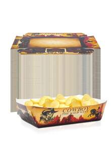 10pcs/20pcs/50pcs Wild West Food Tray Paper Western Cowboy Party Snack Plates Boat Trays For Wild West Birthday Party BBQ Picnic & Western Events Decorations Cowboy Theme Babe Shower Party Supplies