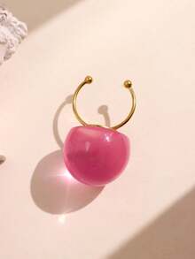 1pc Fashionable Elegant Minimalist Artistic Jelly Transparent Round Resin Stainless Steel Open Ring For Women, Suitable For Daily Commute, Street, Music Festival, Party, Evening Wear