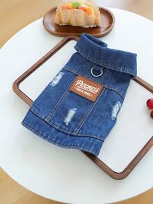 1pc Pet Clothes, Dog/Cat Apparel For Poodle, Teddy, Small Dogs & Puppies, Casual, Fashionable, Cute, Comfortable, New Outerwear - Blue - View 5