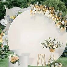 1 Romantic White Circular Arch High-Elasticity, Multi-Functional Polyester Stand Cover - Anti-Wrinkle Elastic Spandex, Durable Polyester Fiber, Suitable For Photography, Parties, Weddings, Baptions, DIY Decoration, No Power Required, Wedding Accessories; Circular Background; Smooth Texture, Wedding Decoration, Multi-Functional Festival Photography Exhibition Stand Arch Background