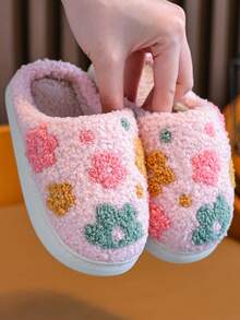 Pantuflas de niña para otoño/invierno, pantuflas acolchadas cómodas y cálidas con forro de peluche y bordado para niños pequeños/niños pequeños/niños mayores para interiores/exteriores - Rosa - Ver 7
