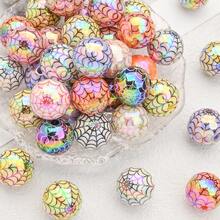 5/10/20pcs 16mm Funny Spider Web Pattern Acrylic Beads, Round Loose Spacer Beads, Colorful, DIY Bracelet Necklace Earring Keychain Phone Strap Craft Decoration Beads