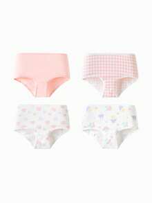 Balabala Girls Cotton Underwear 4 Packs Triangle Panties No Wedgie - White and Red - View 1