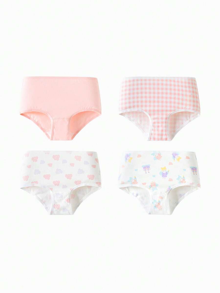 Balabala Girls Cotton Underwear 4 Packs Triangle Panties No Wedgie - White and Red - View 1