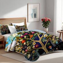 2/3pcs Artistic Tree Print Quilt Set(1 Quilt + 1/2 Pillowcases), Machine Washable Breathable And Durable Summer Bedding Set, 100% Polyester Lightweight Bedspread Set, Versatile For All Seasons, Stylish Room Decor, Holiday Gift - Art Tree - View 4