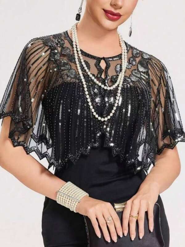 1920s Vintage Sequin Beaded Shawl, Suitable For Formal Parties, Weddings, Harlem Nights, Halloween