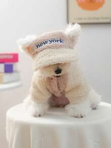 2pcs Pet Dog Cat Small Puppy Teddy Pomeranian Apparel & Accessories Set - Plush Hoodie + Hat, Pink - Multicolor - View 4