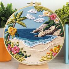 1 Piece Embroidery Set, 15x15cm/5.9x5.9 Inches, 20x20cm/7.9x7.9 Inches, Handmade DIY Embroidery Set, Landscape, Scenery Outside The Window, Natural Landscape Pattern, Suitable For Adult Beginners, Including Embroidery Cloth, Instruction Manual, Embroidery Frame And Needlework, Gifts From Friends And Family, Furniture, Office Handmade Artwork.