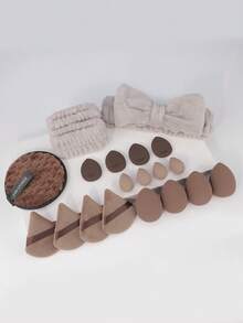 RANCAI 洗脸头带和腕带套装，化妆海绵三角粉扑爪子迷你海绵，适用于粉底液，可重复使用卸妆棉，20片装 - 彩色 - 查看 3