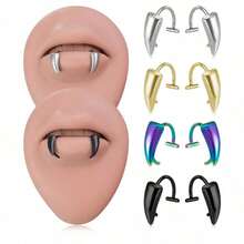 2pcs Exaggerated Gothic Style Stainless Steel Fake Lip Piercing Stud Ring With Sharp Teeth Design Body Jewelry - 銀色 - 查看 5