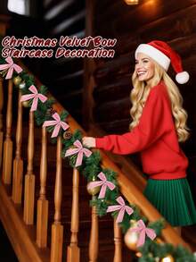 12 件圣诞蝴蝶结，粉色天鹅绒圣诞树蝴蝶结，扭结蝴蝶结，用于礼品包装、花环、工艺品、家居、婚礼、派对装饰、小型圣诞装饰（9*9 厘米） - 粉色 - 查看 6