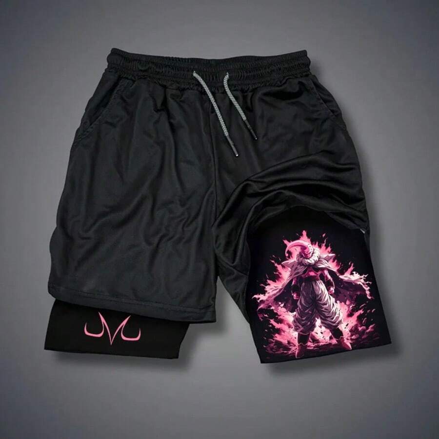 Majin Boo DBZ Anime 2 In 1 Men's Compression Shorts For Gym Drift - 黑色 - 查看 1