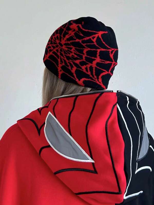 قبعة محبوكة دافئة ومنفذة للهواء بتصميم شبكة العنكبوت للنساء، مناسبة للتنكر والحفلات والألعاب