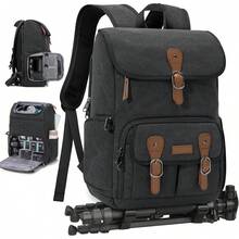 Mochila para Camara Fotografica DSLR/SLR/Mirrorless Bolsa Mochila Camara Laptop con 15.6 Pulgadas Compartimento y Funda Impermeable Portátil Mochila Antirrobo para Cámara - gris - Ver 1