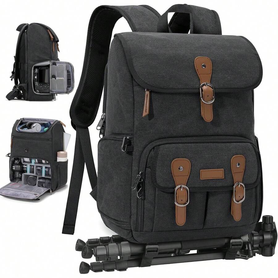 Mochila para Camara Fotografica DSLR/SLR/Mirrorless Bolsa Mochila Camara Laptop con 15.6 Pulgadas Compartimento y Funda Impermeable Portátil Mochila Antirrobo para Cámara - gris - Ver 1