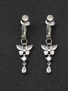 1 pieza Elegante Falso Piercing Ombligo Uña Incrustada con Cubic Zirconia Blanca Colgante de Mariposa para Clip en Aro de Ombligo