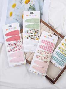 6件儿童发夹，印花婴幼儿女孩发夹，防滑包裹式发夹，花朵发夹，女孩发饰