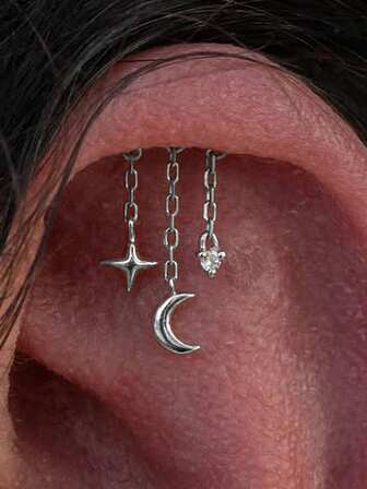 EleRunis 1PC 925 Sterling Silver Tassel Kite Studs Flat Back Cartilage Helix Piercing Jewelry For Women Daily Wear Wedding Party Engagement Anniversary Valentine's Day