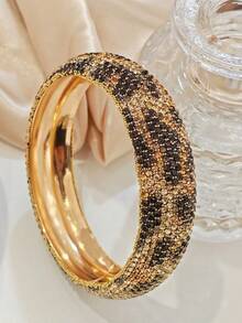 1pc Elegant Full Diamond Geometric Bangle, High-End Sparkly Crystal Metal Bracelet For Women Daily Wear - Multicolor - View 3