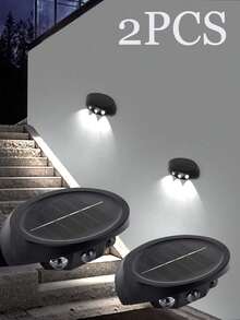 1 件户外太阳能壁灯，600mAh 镍氢电池，超亮凸透镜灯泡，暖光/白光，节日装饰氛围灯，LED 灯泡上下照明，可调光束角，太阳能防水户外壁灯，简约设计，适用于走廊、别墅、酒店、圣诞节和万圣节装饰、户外露营氛围灯、安全照明夜灯 - 升級款-3led凸鏡 - 查看 15