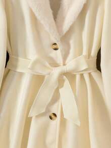 Vihyde 1 pezzo Cappotto elegante da ragazza in misto lana con colletto, polsini e cintura in pelliccia, monopetto, adatto per autunno/inverno