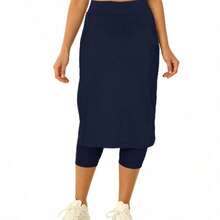 Fisoew Women Tennis Skorts With Pockets Golf Workout Skirted Leggings Yoga Capri Pants Summer Activewear Running Fitness Skirts - 深藍色 - 查看 1