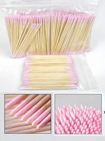 حوالي 100 قطعة/عبوة عصا خشبية مزدوجة الرأس لمسح طلاء الأظافر، أداة تجميل صغيرة مزدوجة الرأس لمسح الحواجب المرسومة وتطبيق المكياج، 1/2/3/4/5/6 عبوة لطريقة التعبئة