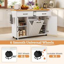 Lifezeal Rolling Kitchen Island Kitchen Cart With Tilt-Out Trash Cabinet Island Table - 白色 - 查看 10