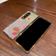 Gold Plating PC Folding Case, PU Anti-Leather Outer Layer Phone Case With Floral And Animals Print Design Compatible With Sam Galaxy Z Flip Fold 3 4 5 6 Fold Case Design For Moto Razr 40 50 60 Ultra Cute Phone Case - 粉紅獵豹 - 查看 2