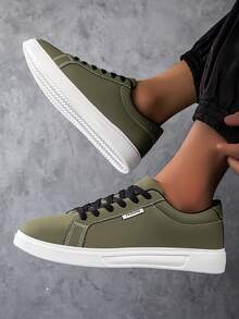 男士运动鞋，男士休闲鞋，时尚个性街头学生帅气鞋，系带男鞋，男士运动鞋 - 軍綠色 - 查看 5