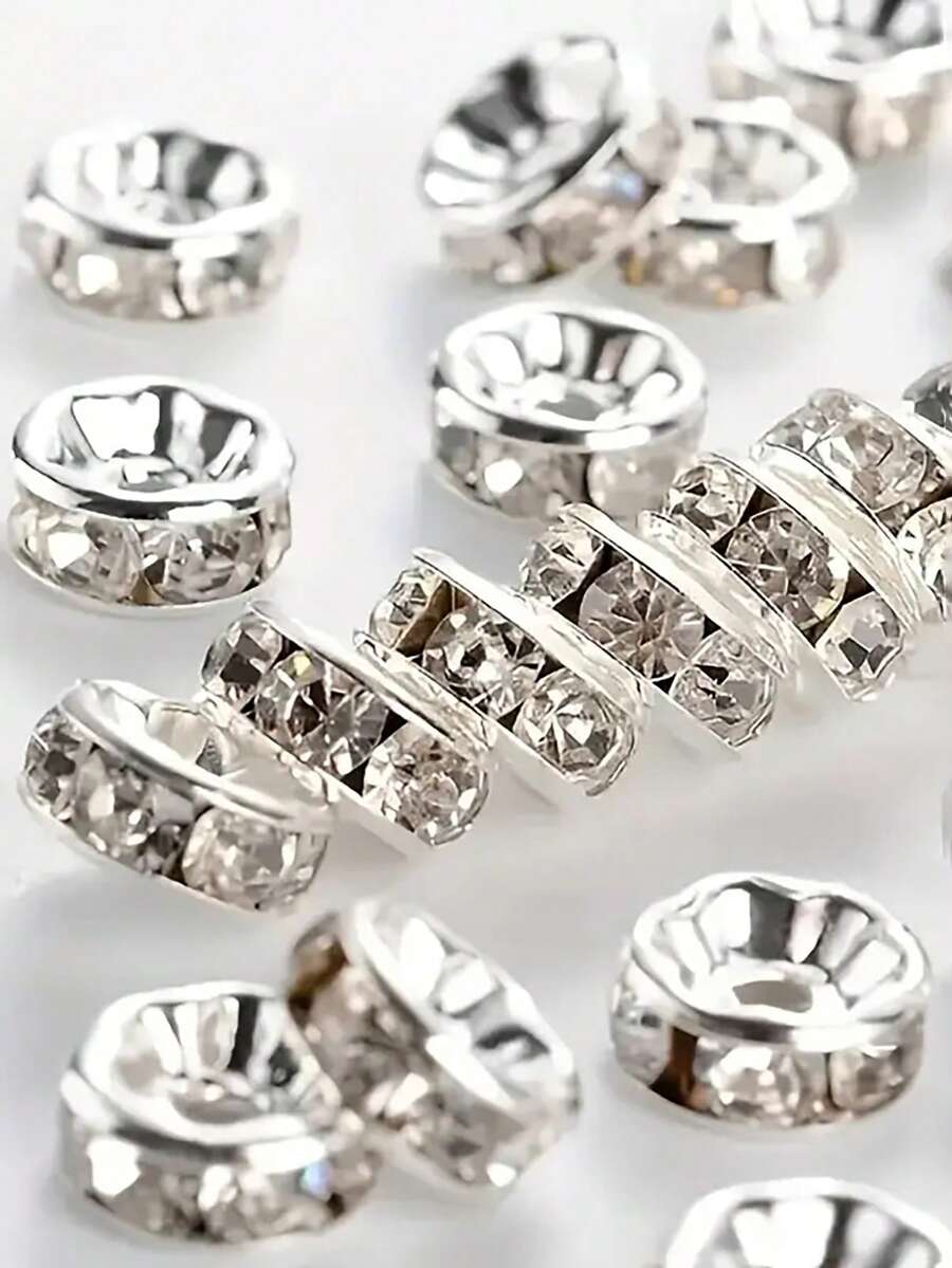 103 Stücke 6mm/73mm Silber Kristall Abstandsperlen, ideal für das Basteln von Armbändern und Halsketten