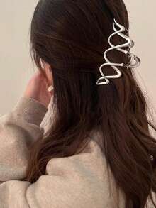 1 Kẹp tóc kim loại gợn sóng cỡ lớn, thích hợp để sử dụng hàng ngày, phụ kiện tóc, kẹp tóc thời trang, kẹp tóc mùa thu, kẹp tóc thời trang mùa thu, mùa đông cho trang phục đi nghỉ của phụ nữ - Bạc - Xem 3