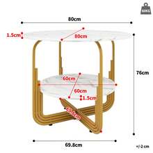 Dining Table Set (5 Pieces), Dining Table Set With 4 Chairs, Modern Dining Table Set For Kitchen, 80cm Diameter Round Kitchen Table With Gold Metal Legs, Marbled MDF Top, Grey Dining Chairs - 1 - View 3
