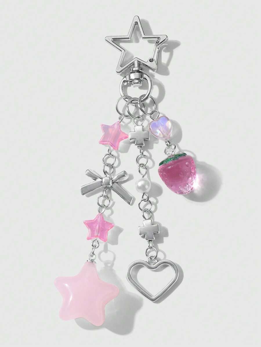 1 件男女通用可爱草莓、新鲜水果、星星钥匙扣、情侣/好友礼物、包包挂件 - 粉色 - 查看 1