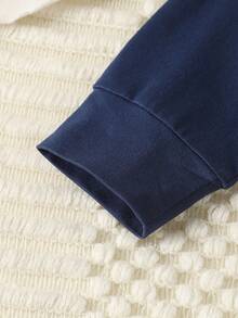 2 件套女童睡衣套装，可爱心形印花海军蓝长袖 T 恤和休闲长裤，2025 年秋季新品 - 藍色 - 查看 4