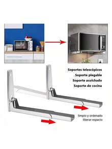 MEFENY 2 Unids Soporte para Horno de Microondas de Acero Inoxidable,Estiramiento Plegable Montaje en Pared Estante Estante Ajustable para Cocina Casera,horno soporte de Acero inoxidable (Pares de Accesorios microondas) - Plateado - Ver 8