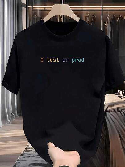 Camiseta Casual de Cuello Redondo para Hombre con Impresión "I Test in Prod", Camiseta Negra de Manga Corta, Camiseta Divertida de Cultura de Programadores, Regalo para Hombre, Ropa de Trabajo de Programador