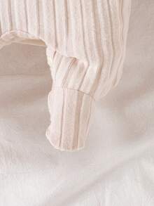 女婴情人节新款秋冬毛绒罗纹针织连体衣，爱心印花及爱心图案，纯色紫红色，三件套休闲家居服 - 玫紅色 - 查看 5