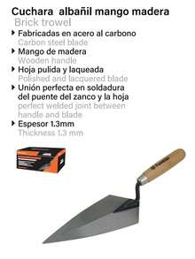 Cuchara de albañil de 6 pulgadas de acero al carbono con mango de madera, adecuada para trabajos de construcción, colocación de ladrillos y aplicación de mortero. - Plateado - Ver 6