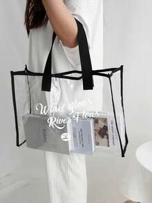 1pc Transparent Swimming Bag, Outdoor Beach Bag, Makeup Organizer Bag, Large Capacity Cosmetic Bag, New Transparent Visible Cosmetic Storage Bag, Waterproof Toiletry Bag With Large Capacity, Portable Storage Bag, Suitable For Halloween Gift