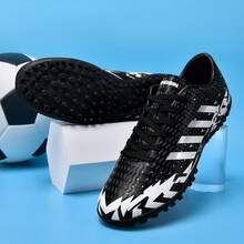 成人及学生通用低帮户外足球鞋，专业团队比赛足球鞋，适用于软地TF鞋钉，适合天然草坪，系带真皮足球训练鞋，轻便高性能高帮专业足球鞋，厂家直销 - 黑與白 - 查看 5