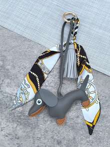 1 sztuka uroczego breloczka ze skóry ekologicznej z jamnikiem i różowym chwostem z szalika – modne dodatki do torebek, smycze do telefonów i akcesoria do portfeli DIY, biżuteria damska na klucze | Darmowa wysyłka uroczego wisiorka z jamnikiem | Złote akcesoria, samodzielne wykonanie portfela