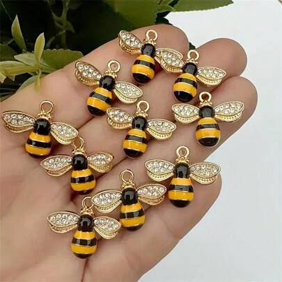 10/25pcs Golden-Tone Bee Charms With Black & Yellow Enamel Accents - Detailed Craftsmanship DIY Pendants For Necklace, Bracelet, Earring Crafting - Ideal Holiday Gifts For Christmas, Thanksgiving, Teacher'S Day, Graduation, Bee Jewelry, Festive Accessories, Highquality Pendants, Gift Makers