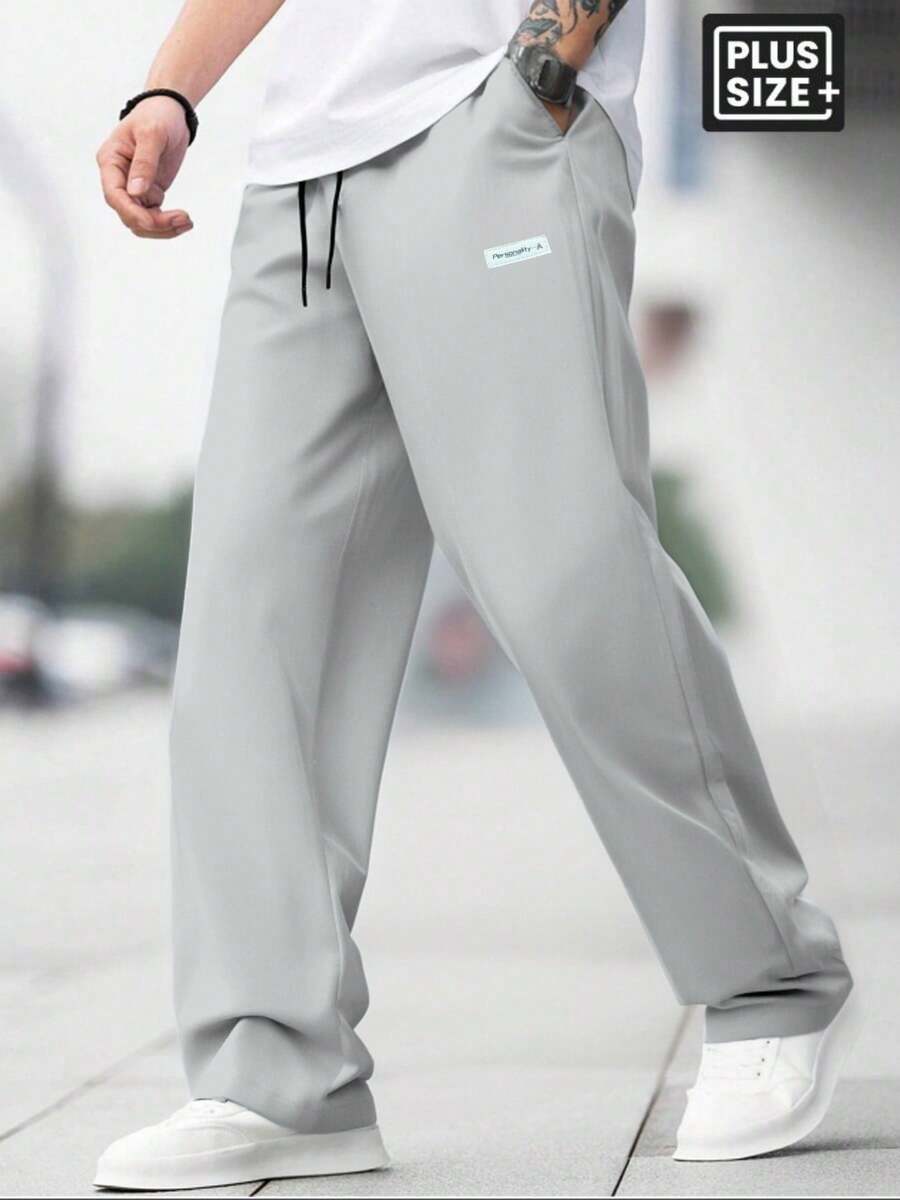 Plus Size Men's Summer Lightweight Breathable Loose Casual Pants, Suitable For Daily Wear, Shopping And Dates Spring - Grey - View 1