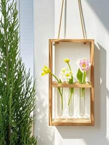 Probówka do roślin hydroponicznych, wiszący wazon na ścianę, wiszący stojak na kwiaty z drewnianej liny, innowacyjny dekoracyjny szklany pojemnik